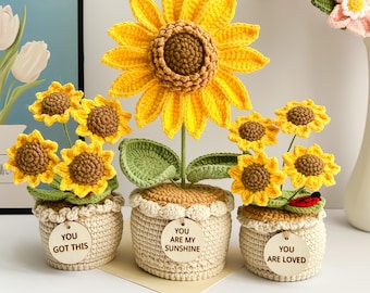 Thank you Gift-Handmade Crochet Sunflower/Rose/Lily of the valley/Tulip -Emotional Support Plants with custom tags