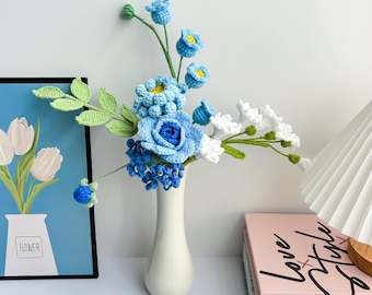 Handmade Crochet Flower Bouquet: Rose, Tulip, Sunflower - Home Decor