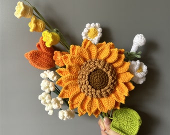 Crochet Flowers Bouquet Handmade, Sunflower, Home Decor, Finished Product, Gifts for mother, Anniversary, Birthday, Girlfriend, Friend