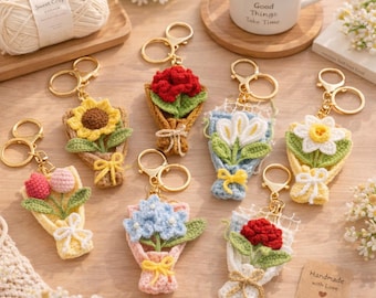 Handmade Crochet Mini Flower Keychain, Forever Flower Bag Charm, Bridesmaid Gift