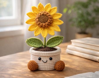 Crochet Potted Flower, Cute Amigurumi Plant Pot, Sunflower Tulip Monstera Strawberry Crochet Desk Decor Forever Plant, Gift for Plant Lovers
