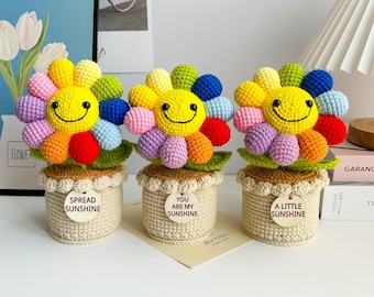 Crochet Sunflower Plant with Custom Tag: Handmade Desk Decor