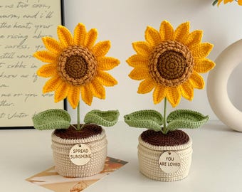 Crochet Sunflower Plant, Sunflower Gifts Decor, Encouragement Daily Positive Affirmations, Birthday Gift, Thank You Gift with Custom Tags