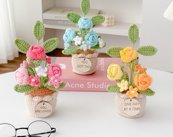 Handmade Crochet Rose Potted Plant, Positive Affirmations Gift