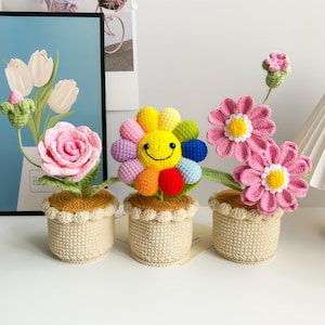 Handgjorda virkade krukblommor: Skrivbordsdekor med emotionellt stöd