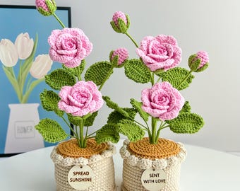 Handmade Crochet Potted Rose Plant: Personalized Mom Gift