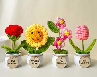 Handmade Crochet Flower Pot – Sunflower, Lily, Tulip Desk Decor