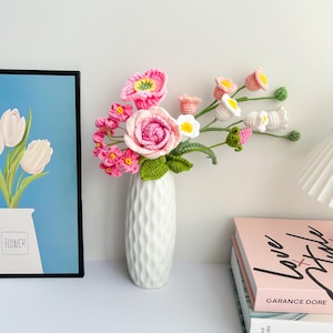 Häkelblumenstrauß, Rosenhäkelblume, Wohnkultur, fertiges Produkt, Geschenke für Mutter, Vater, Jahrestag, Geburtstag, Freundin