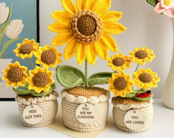 Crochet Sunflower Gift: Handmade Emotional Support Plant with Custom Tag