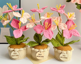 Crochet Lily of the Valley, Personalized Potted Flower with Custom Tag