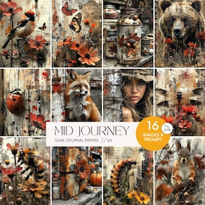 AI Midjourney Prompts Herfst Herfst Illustraties Junk Journal Papers, Forest Animals Woodland Forest Scrapbooking Art Images & Guide v6