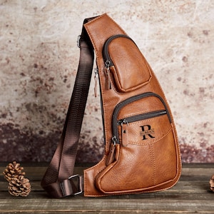 Sac bandoulière en cuir personnalisé, sac poitrine en cuir pour papa, sac de voyage, sac à bandoulière, cadeau de fête des pères pour papa, cadeau d'anniversaire pour lui