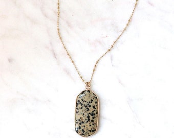 Jasper Stone Necklace | Jasper Pendant on Long Chain | 32 Inch