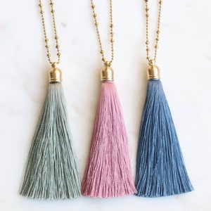 Tassel Necklace Long, Tassel Necklaces, Green Tassel Necklace, Long Tassel Necklace, Long Necklaces for Women, Blue, Pink, Gift for Her
