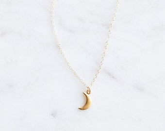 Gold Moon Necklace, Minimalist Pendant, Delicate, Little Charm, 14k, gold filled chain, Dainty Gold Pendant, Tiny Charm Necklace, Gift