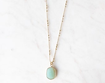 Amazonite Necklace on a Long 32 Inch Chain