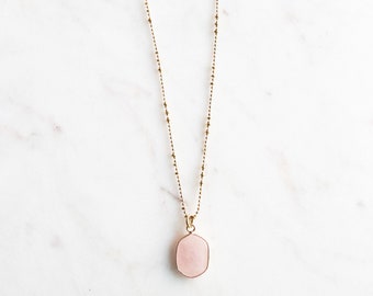 Rose Quartz Necklace on a Long 32 Inch Chain