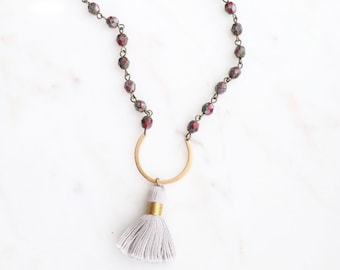 Long Tassel Necklace | Beaded Chain| 32 inches | Boho Jewelry | Fall and Winter Colors