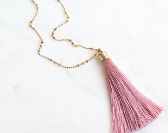 Pink Tassel Necklace | Tassel Necklace on Long 32 Inch Chain