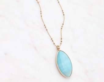 Amazonite Pendant Necklace | Long Necklace for Layering | 32 Inches