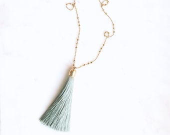Tassel Necklaces, Long Tassel Necklace, Long Necklace, Sage, Green, Long Necklaces for women, Gift for Her, Valentine's Gift, With Tassel