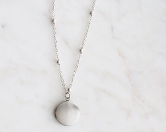 Silver Locket Necklace | Small Round Locket on 32 Inch Chain | 23mm Diameter