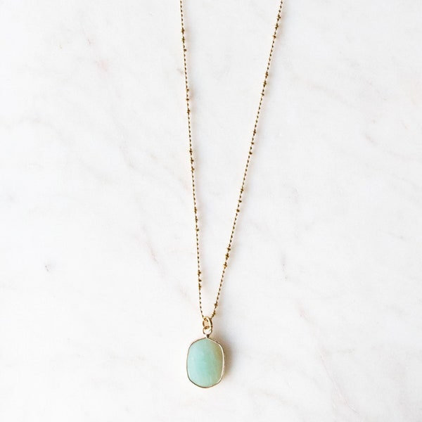 Amazonite Necklace on a Long 32 Inch Chain