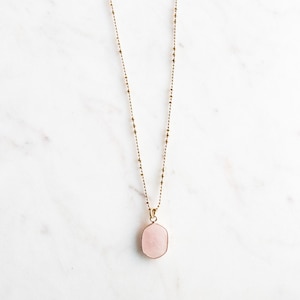 Rose Quartz Necklace on a Long 32 Inch Chain