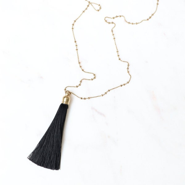 Black Tassel Necklace | 32 Inch Long Chain