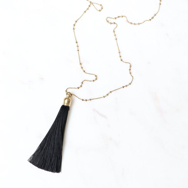 Tassel Pendant Necklace - Black
