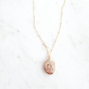 Locket Necklace | Gift Ideas |  Gold Plated Oval Locket on Long Chain | 32 inch Chain | Flower Design