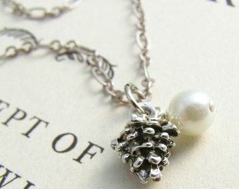 Silver Pine Cone Necklace on an 18 Inch Antiqued Silver Chain