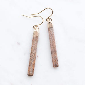 Picture Jasper Bar Dangle Earrings | Earthtone Stone Jewelry picture jasper