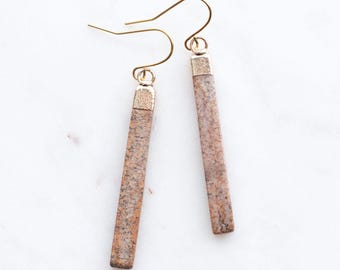 Picture Jasper Bar Dangle Earrings | Earthtone Stone Jewelry