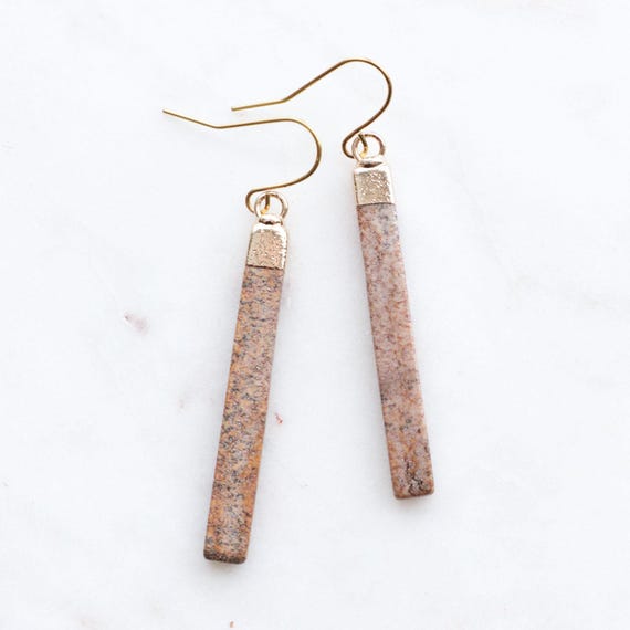 Picture Jasper Bar Dangle Earrings | Earthtone Stone Jewelry