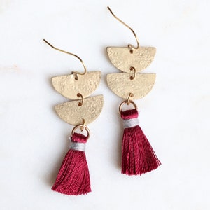 Tassel Earrings  Red, Boho Tassel Earrings, Gold Tassel Earrings, Red Tribal Earrings, Gold Tribal Earrings, Gift for Her, Holiday Earrings