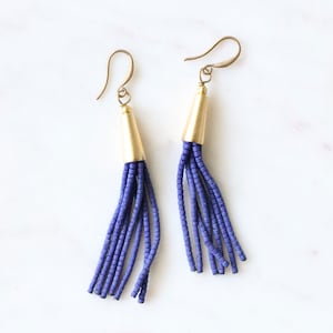 Bead Tassel Earrings, Blue Seed Bead Tassel Earrings, Beaded Tassel Earrings, Blue Earrings, Tassel Statement Earrings, Royal, Cobalt, Gift