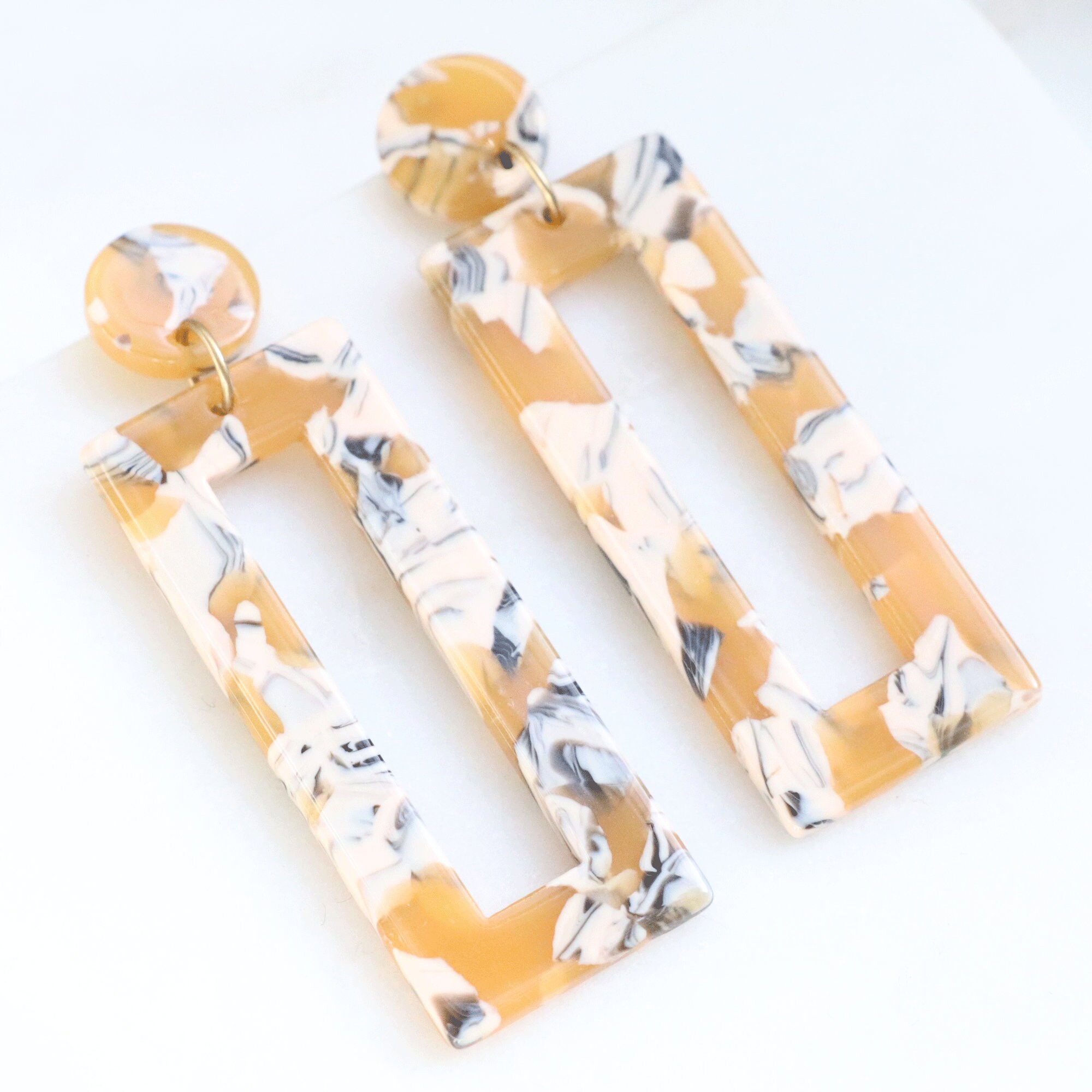 Yellow Acrylic Earrings Resin Dangle Earrings Geometric Etsy