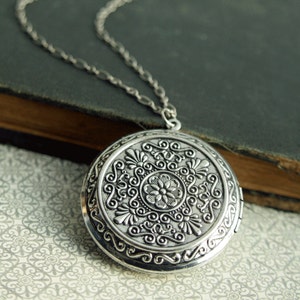 Big Silver Locket Necklace | Long Chain 32 Inches,