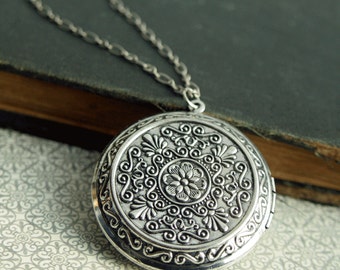 Big Silver Locket Necklace | Long Chain 32 Inches,