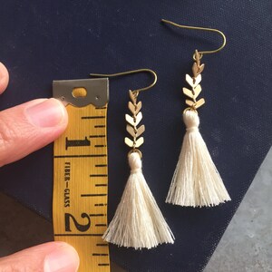 Tassel Earrings Gold and Off White Dangles image 2