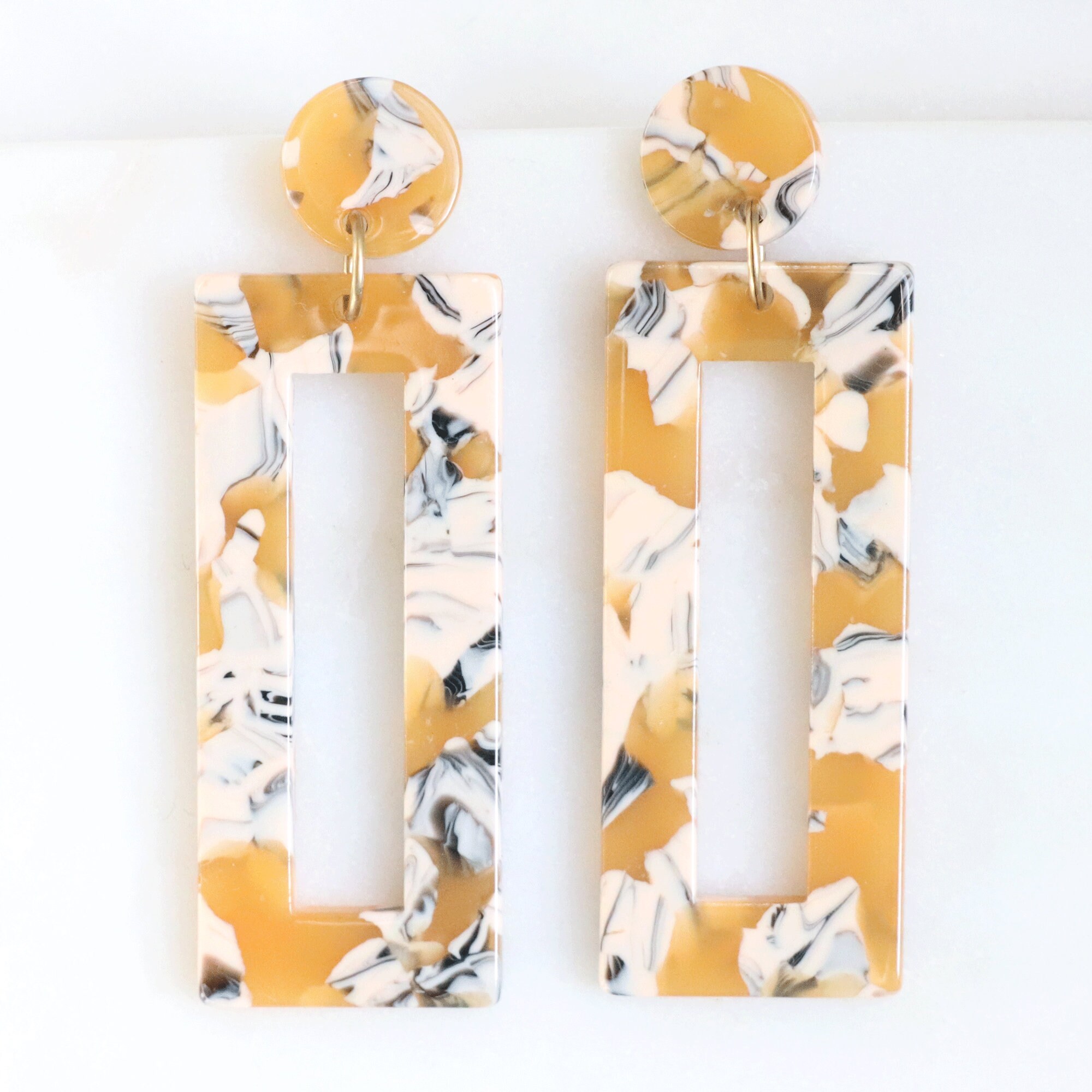 Yellow Acrylic Earrings Resin Dangle Earrings Geometric Etsy