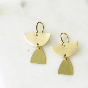 Semicircle Dangle Earrings, Brass Teardrop Earrings, Brass Half Circle Earrings, Gold Minimalist Earrings, Gold Tribal Earrings, Geometric