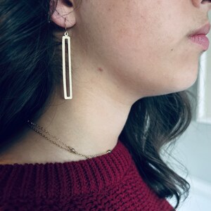 Simple Brass Rectangle Dangle Earrings image 3