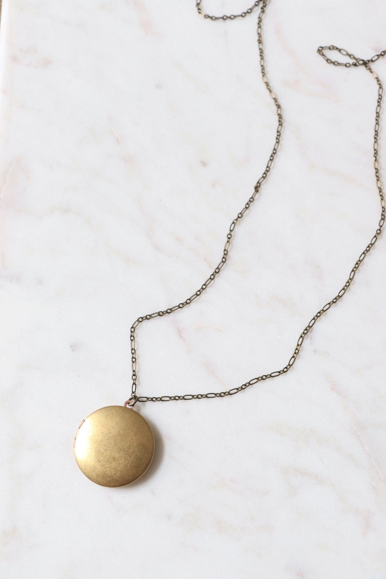Brass Locket Necklace on an Extra Long Brass Chain 32 Inch Chain image 4