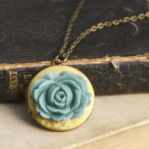 Coraz&oacute;n colgante collar, Aqua Rosa medall&oacute;n, collar colgante Vintage, medall&oacute;n grande, collar personalizado