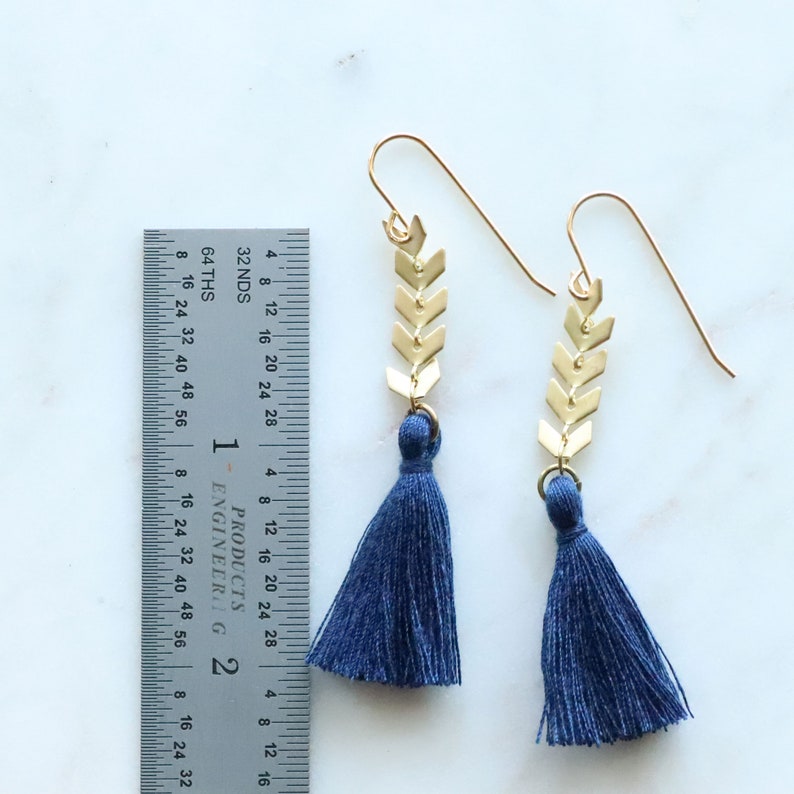 Tassel Earrings Blue, Gold, Dainty Tassel Earrings, Tassle Earrings, Gold Dangle Earings, Navy Tassel Earrings, gift for her, Mothers Day image 2