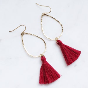 Dark Wine Red Christmas Earrings with Tassels