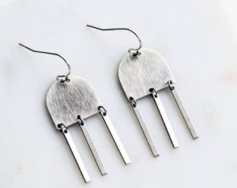 Silver Dangle Earrings, Silver Fringe Chandelier Earrings, Silver Boho Earrings, Antique Silver Earring, Silver Tribal Earrings, Small, Gift