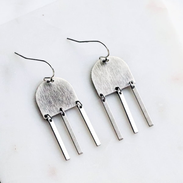 Silver Dangle Earrings, Silver Fringe Chandelier Earrings, Silver Boho Earrings, Antique Silver Earring, Silver Tribal Earrings, Small, Gift